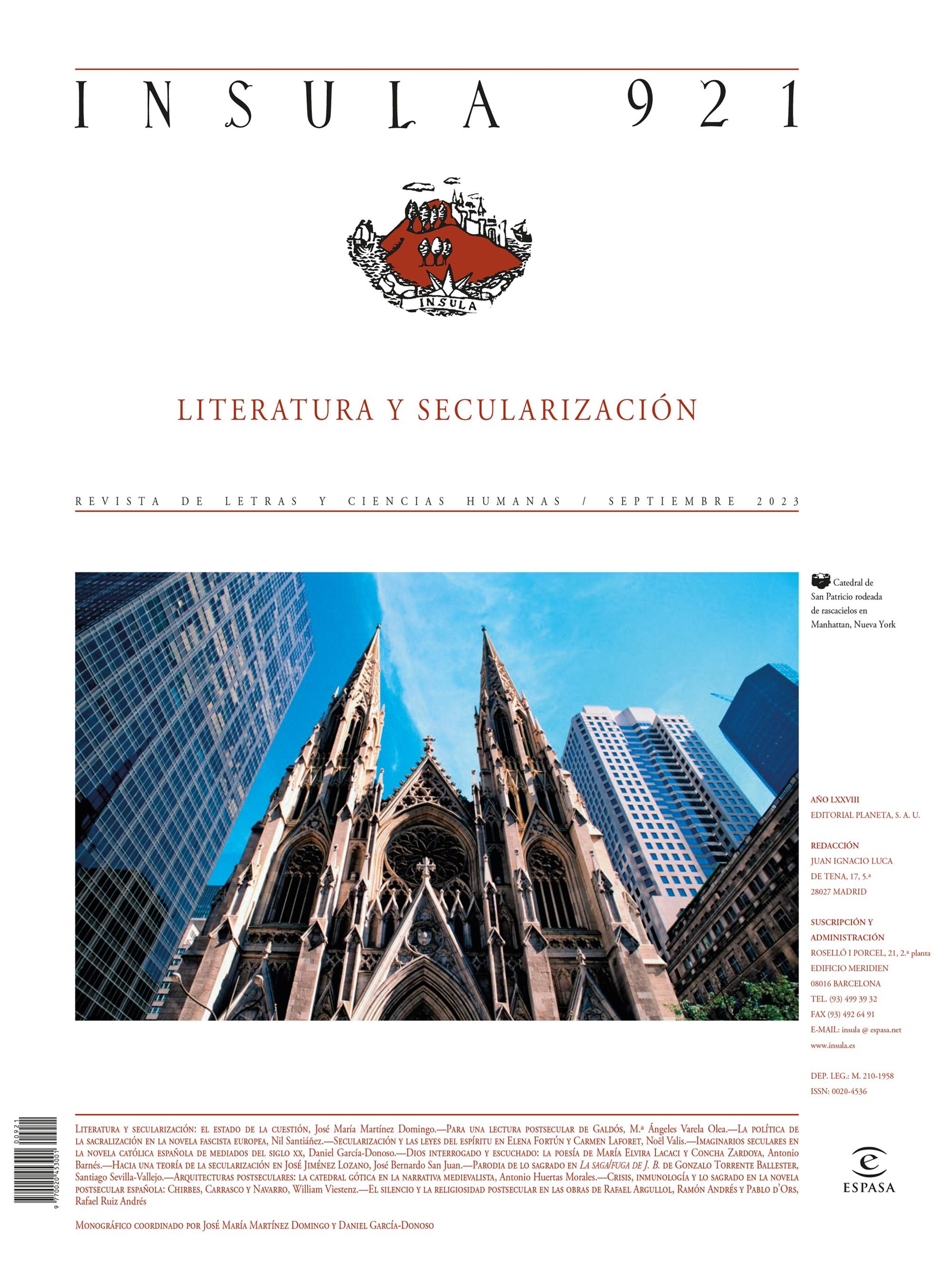LITERATURA Y SECULARIZACIÓN (ÍNSULA N° 921, SEPTIEMBRE DE 2023)