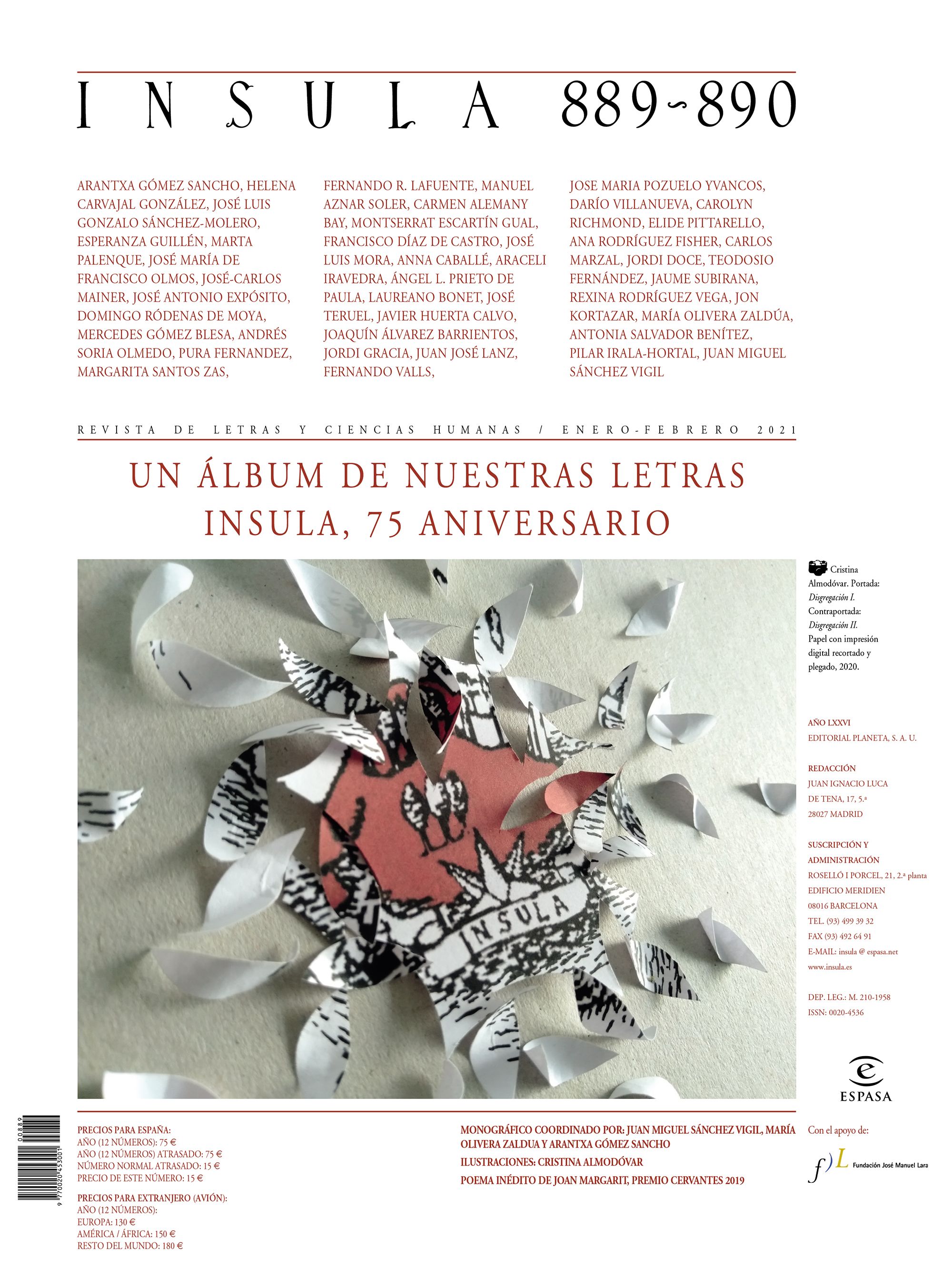 UN ÁLBUM DE NUESTRAS LETRAS. ÍNSULA, 75 ANIVERSARIO (ÍNSULA Nº 889-890)