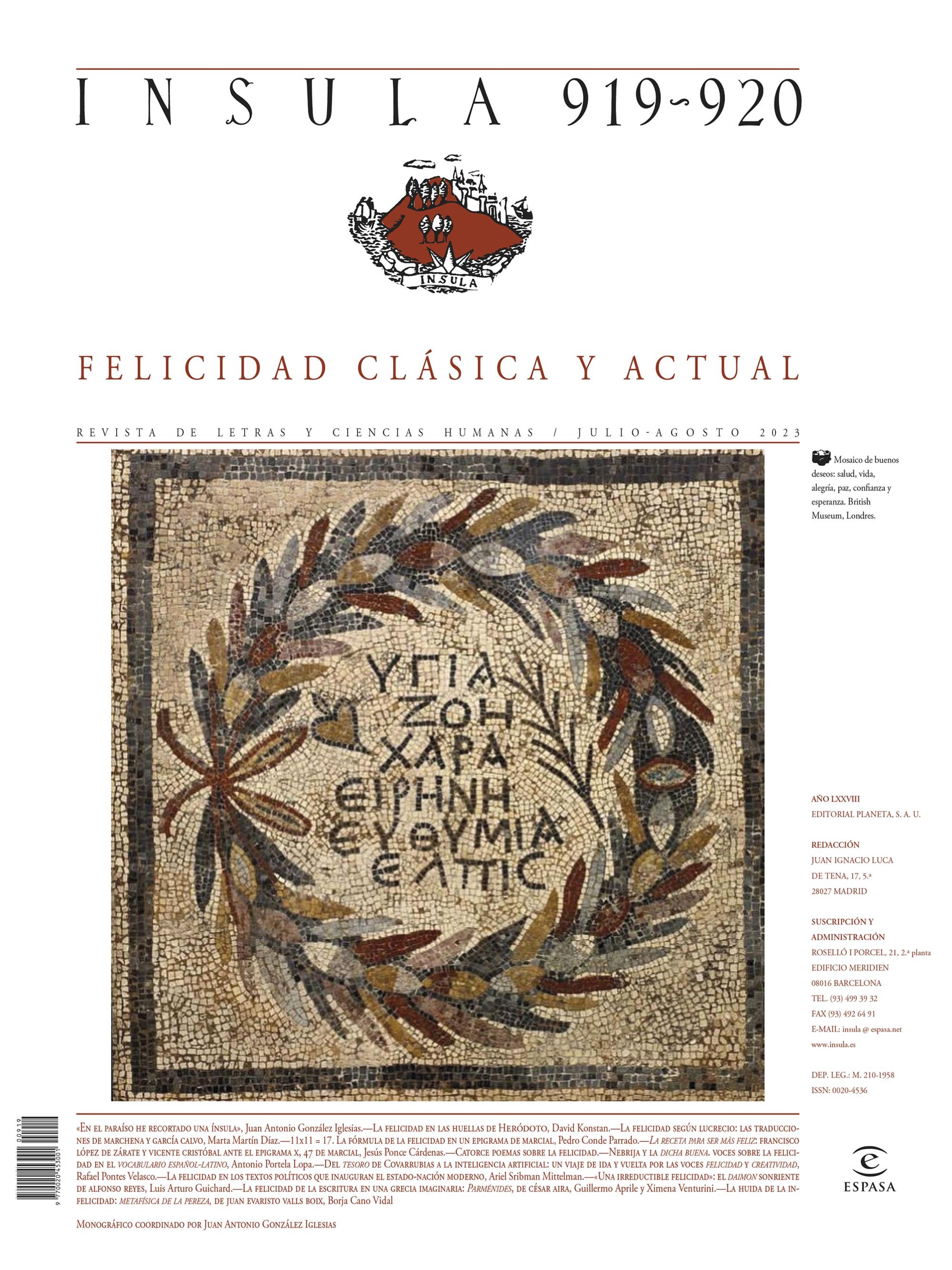 FELICIDAD CLÁSICA Y ACTUAL (ÍNSULA N° 919-920, JULIO-AGOSTO DE 2023)